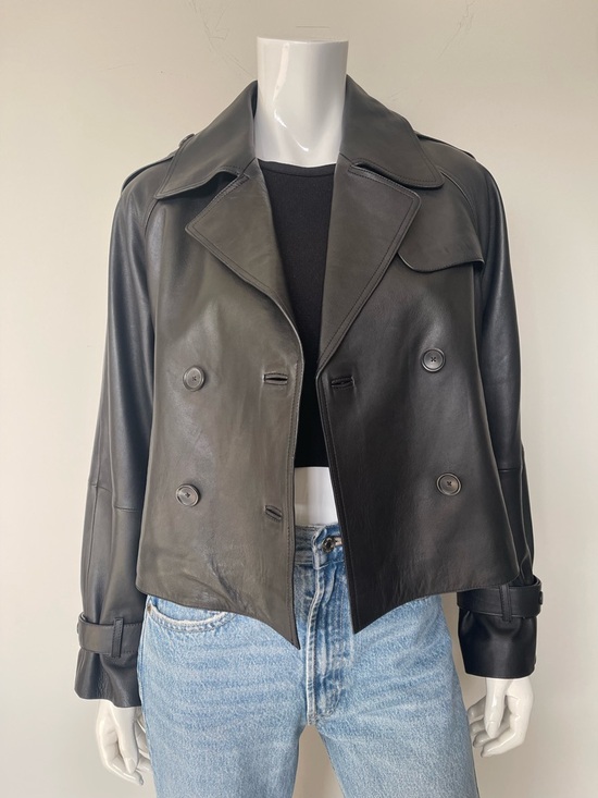 Massimo Dutti Jackets & Blazers - MASSIMO DUTTI Cropped Nappa Leather Trench Coat in Black